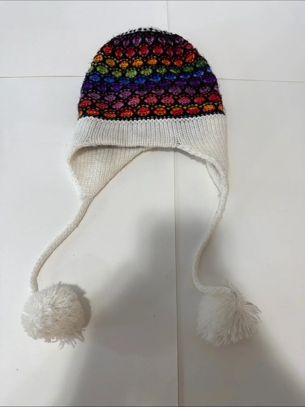 CUSCO Colorful Knit Earflap Beanie with Pom Poms